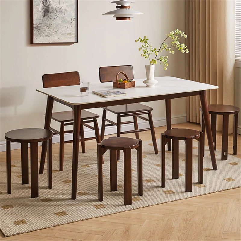 Solid Wood Folding Stool Nordic Living Room Low Stool Dining Chair Home Modern Simple Walnut Color Furniture Round Stool Table