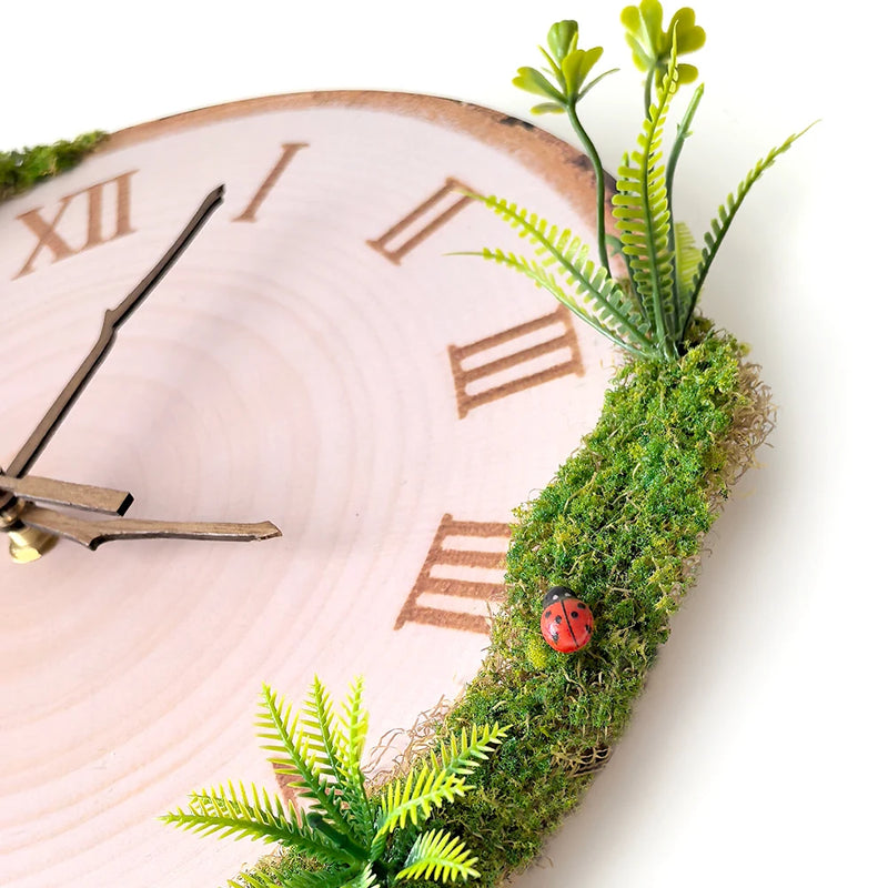 12inch Annual Ring Wall Clock Simulation Plant Moss Decoration Silent Wall Clock Tree Branch Pointer Clock Home Decoratio
