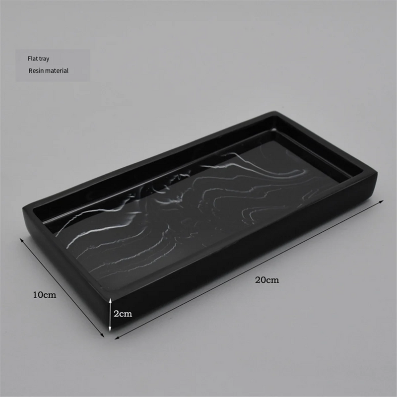 Marble Pattern Resin Tray Non Slip Rectangular Plate Countertop Bathroom Soap Shampoo Storage Tray Home Decor,Black