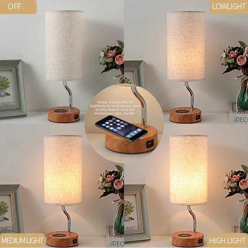 Led Desk Lamp Bedside Table Lamp with Wireless Phone Charge 3 Way Dimmable USB Rechargeable Lamp Light Fixture مصابيح الإضاءة