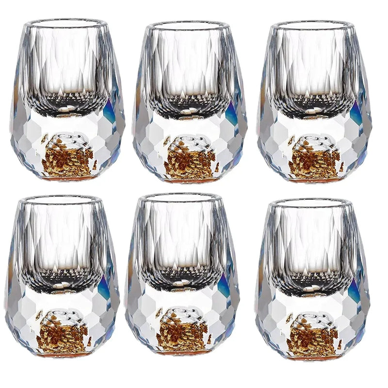 15MLGold Foil Crystal Wine Glass1/2/6piece Set, Luxury Whiskey Glass BPA Free Suitable for Decoration Collection and Celebration