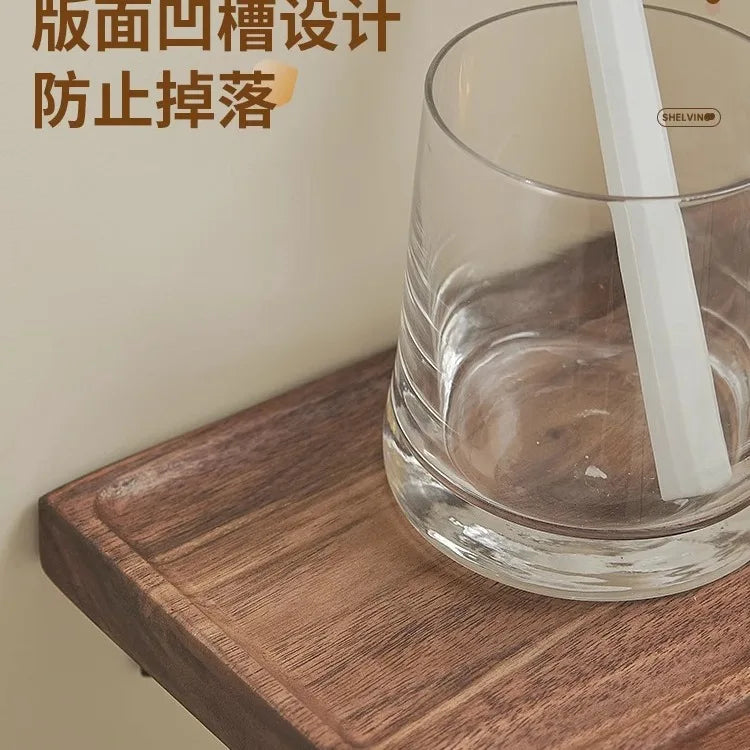 Walnut Storage Rack Bathroom Solid Wood Panel Layer Board Wall Mounted Storage Rack Bathroom Straight Board