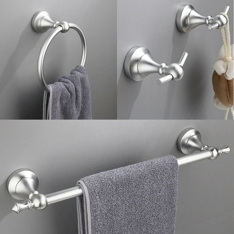Matte Black Bathroom Accessories Hardware Set Aluminum Alloy Wall Mount Towel Bar Towel Ring Toilet Roll Paper Holder Robe Hook