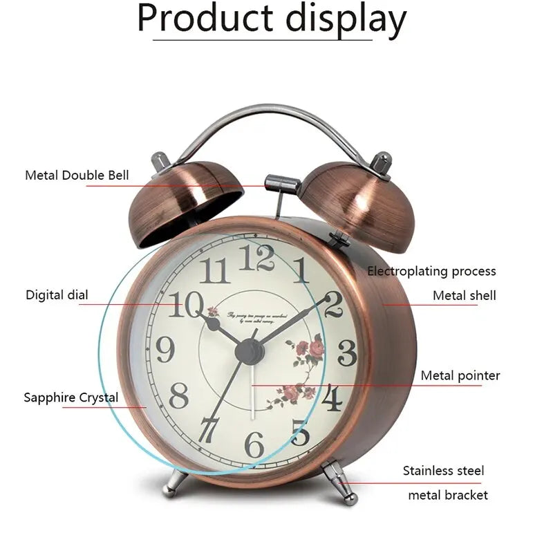 1pc Nordic Retro Metal Alarm Clock, Creative Decoration Table Clock Desktop Minimalist Student Bedroom Luminous Clock