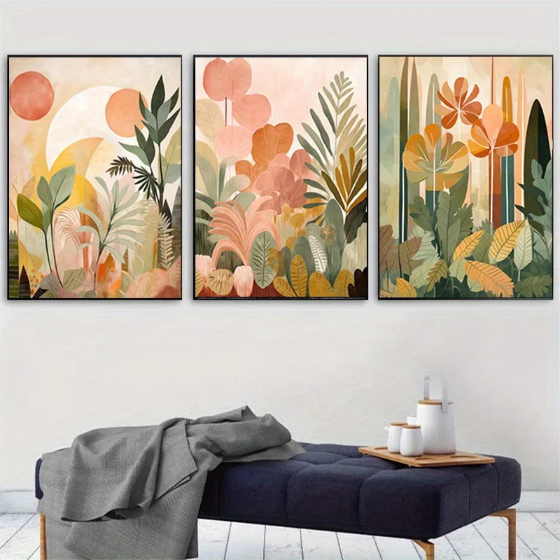 Tropical Jungle Abstract Colorful Bohemian Botanical Wall Decoration Canvas Painting Farmhouse Modern Neutral Botanical Poster