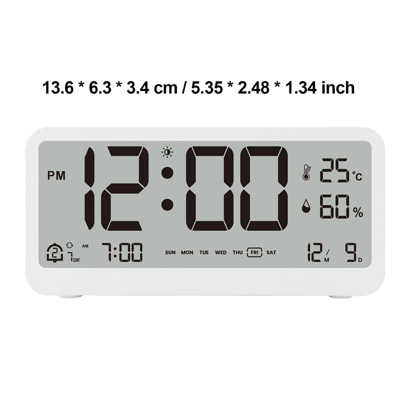 8001-EN Multifunctional Digital Clock LED Brightness Adjustable Temperature Humidity Displaying Alarm Clock with Dual Alarms