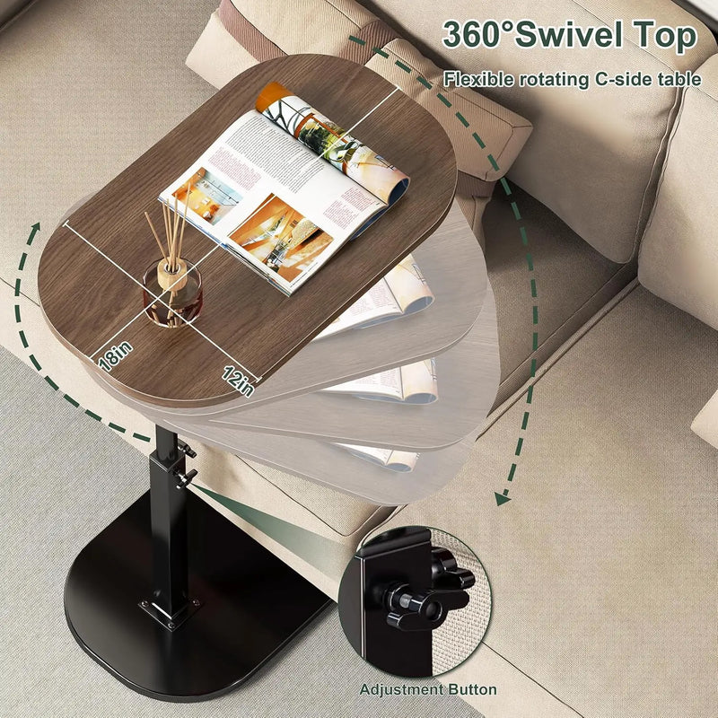 C Shaped Side Table Multifunctional Foldable Bedside Table Tea Table for Home and Office Height Adjustable Sofa Bed End Table