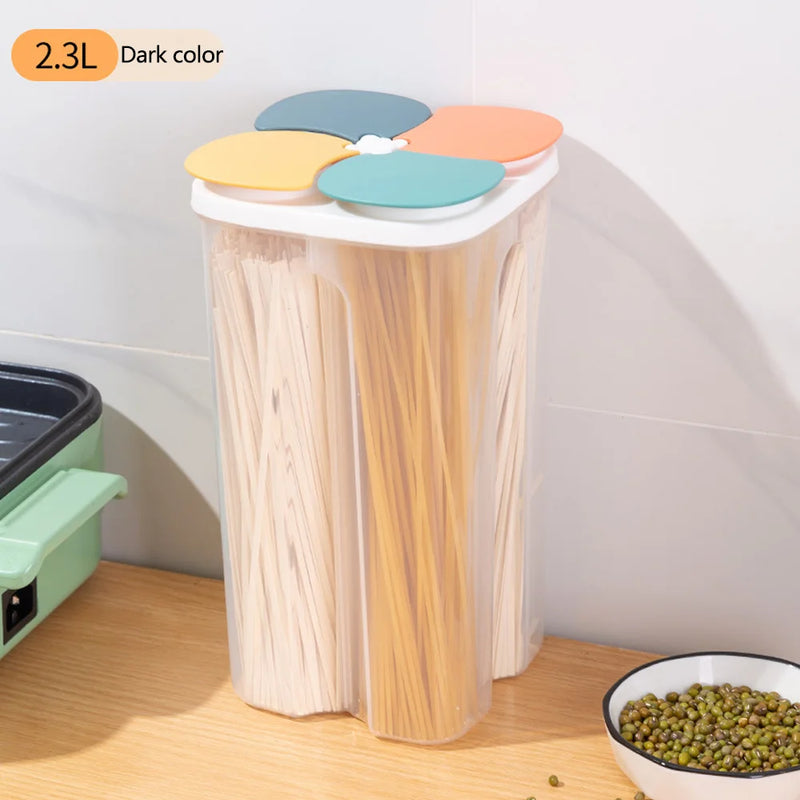 4-Grid Airtight Food Storage Container, Pantry Organization Canisters for Flour, Rice, Pasta, Cereals, Keep Dry Food Fresh