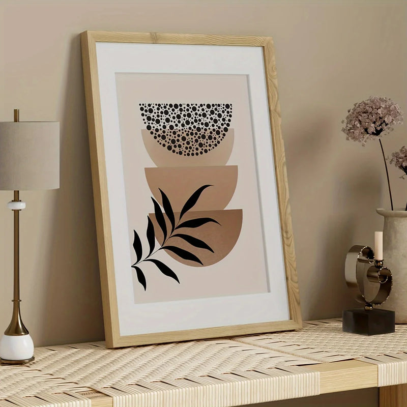 3pcs Modern Wall Art Boho Gallery,Mid Century Modern Prints,Neutral Art Boho Brown Geometric Black Leaves Canvas Print,No Frame