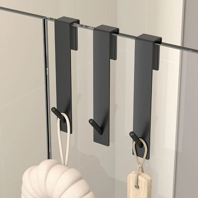 2pcs Bathrobe Hanger Shower Room Glass Over Door Hanging Hooks Punch-free Waterproof Towel Hanger Metal S-Shape Bath Towel Hooks