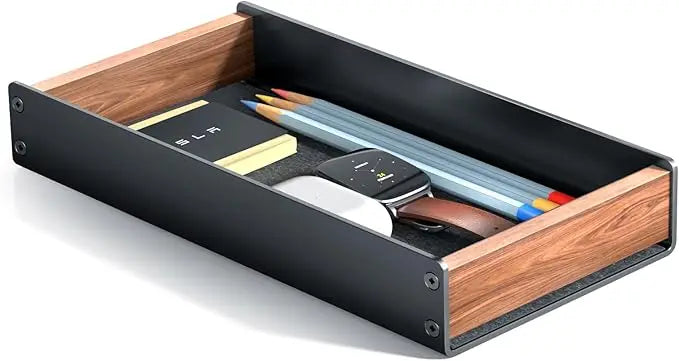 HPERGO Large Capacity Walnut Wood Desktop Drawer Storage Organiser Pencil Pen Holder Stationery Storage Box for Home Office