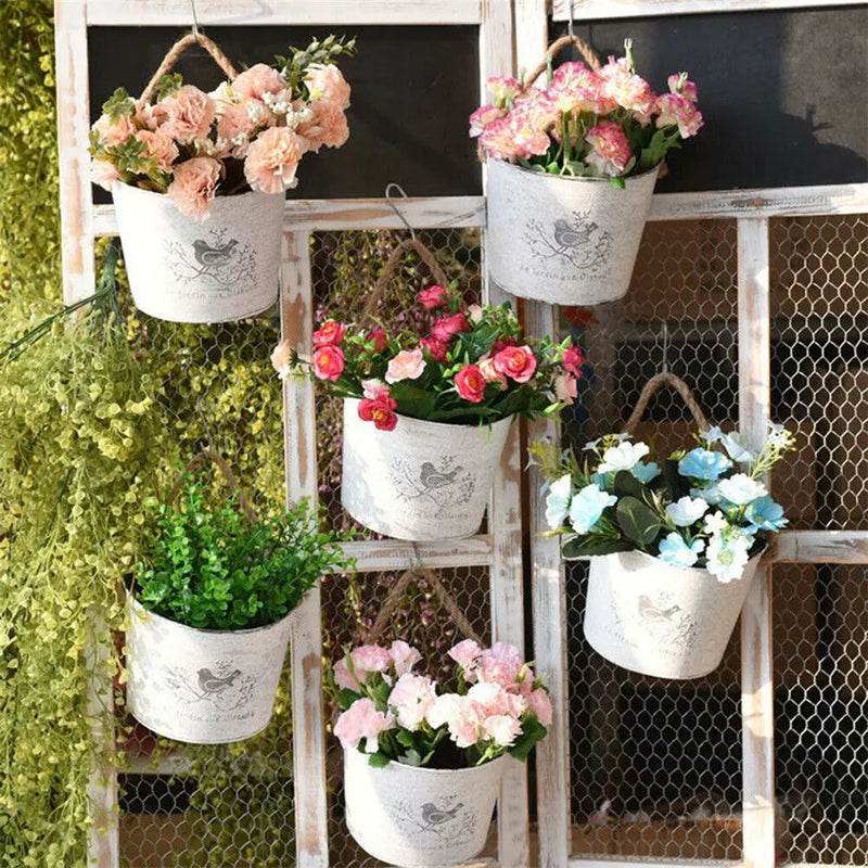 Wall Hanging Planter Plant Pot Flower Basket Garden Succulent Container Metal Iron Flower Holder Home Balcony Garden Decoration