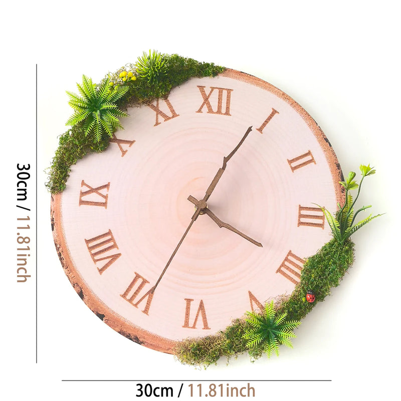 12inch Annual Ring Wall Clock Simulation Plant Moss Decoration Silent Wall Clock Tree Branch Pointer Clock Home Decoratio