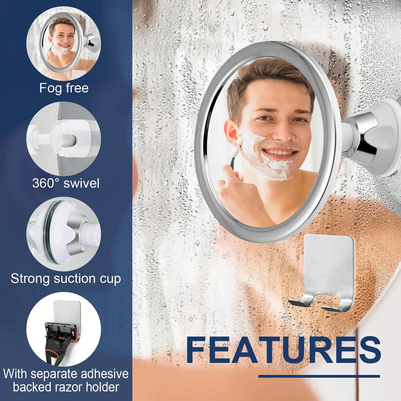 360° Rotatable Shower Mirror Bathroom Fogless Makeup Mirror With Holder Suction Cup Anti-Fog Mirror for Shaving Makeup Showering