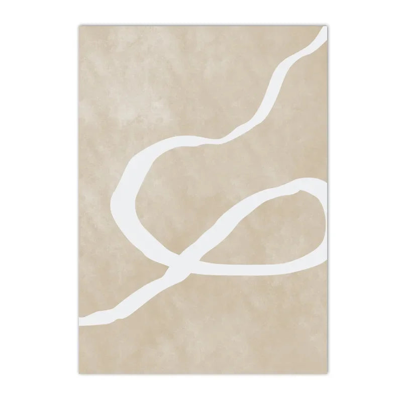 Neutral Boho Beige Posters Abstract White Lines Wall Art Canvas Painting Prints Pictures Modern Living Room Interior Home Decor