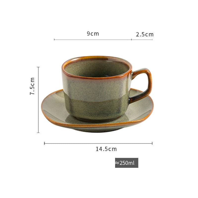 200/210/250ml Retro American Ceramic Coffee Cup Plate Set Luxury Office Afternoon Tea Water Cup And Dish Couple Mugs With Tray
