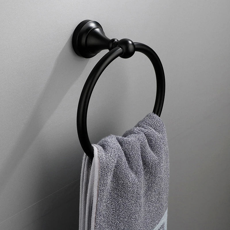 Matte Black Bathroom Accessories Hardware Set Aluminum Alloy Wall Mount Towel Bar Towel Ring Toilet Roll Paper Holder Robe Hook