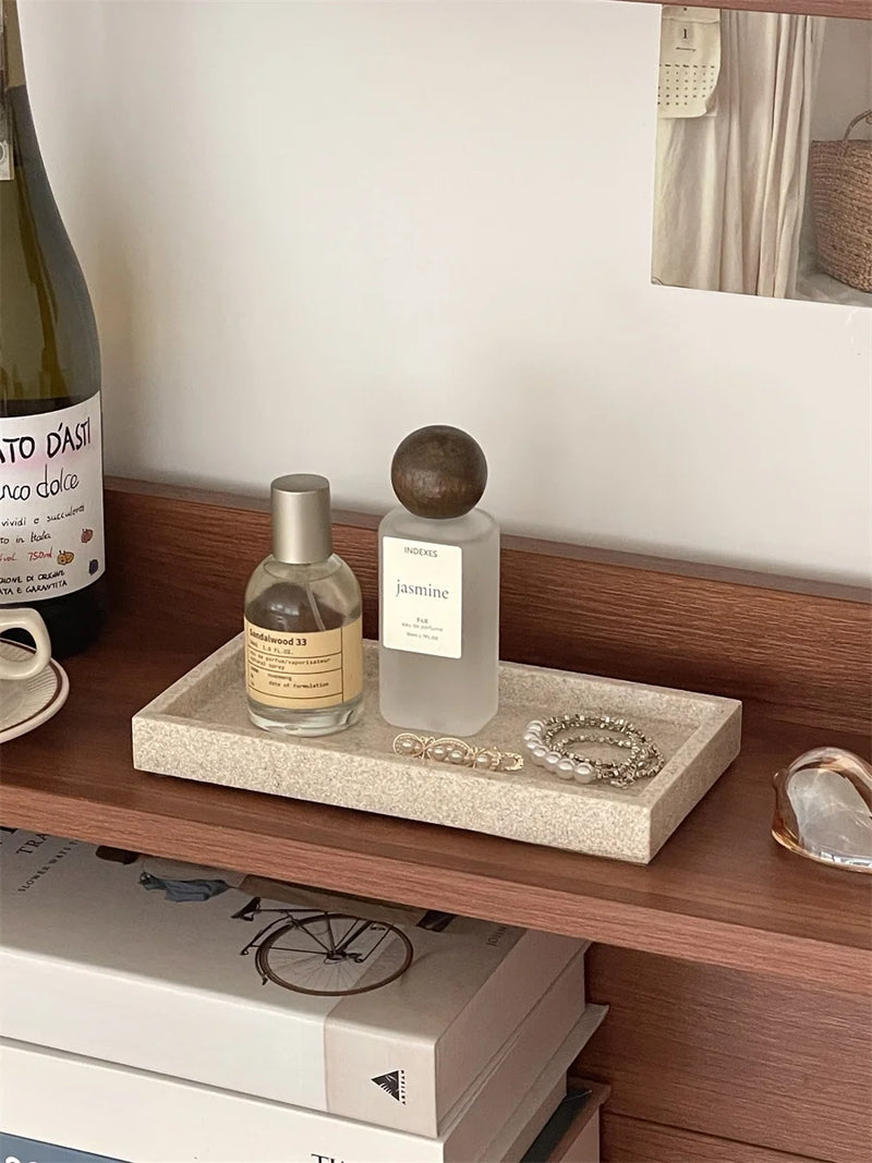 Nordic Sle Resin Marble Patterned Cosmetic Perfume Organizer Tray Desktop Storage Plate Multi-Functional Home Organization