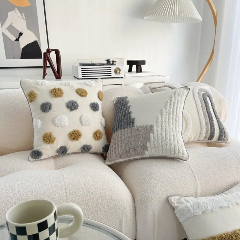 Unique Boho Throw Pillow with Braided Rope Pattern Handmade Tassels Cushion Soft Cotton Linen Textured Cushion for Sofa Bed