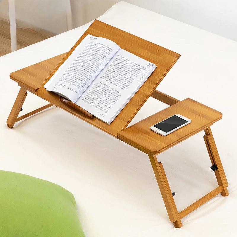 Adjustable Bamboo Laptop Stand ,Collapsible Computer Desk with Foldable Legs, Mini Desk for Sofa Bed, Home Working Table