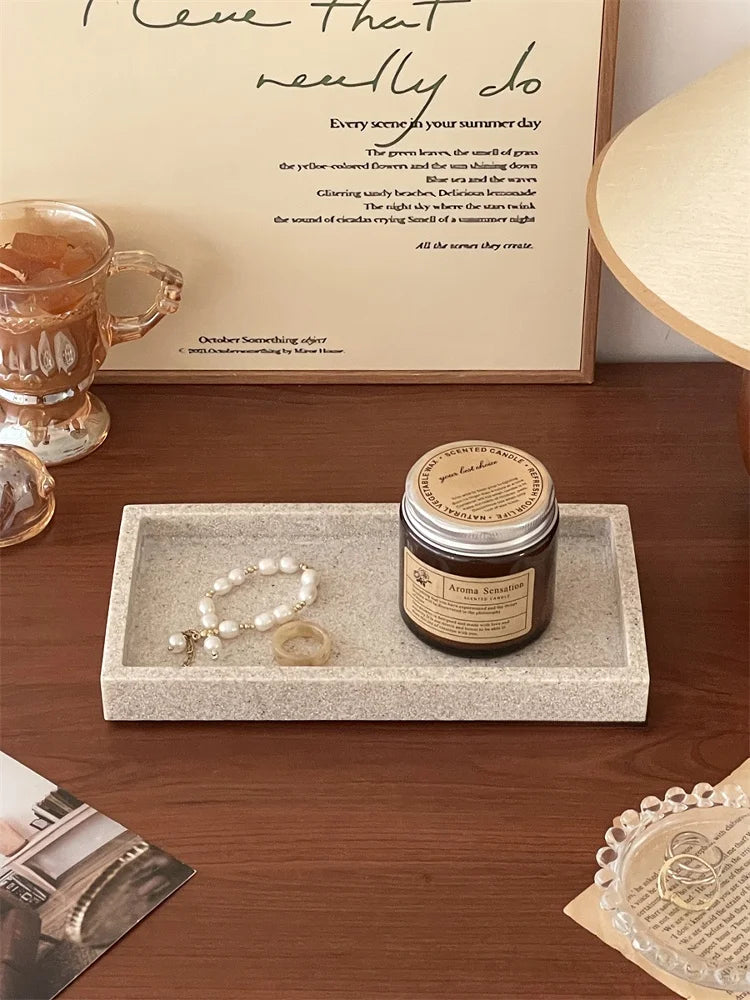 Nordic Sle Resin Marble Patterned Cosmetic Perfume Organizer Tray Desktop Storage Plate Multi-Functional Home Organization