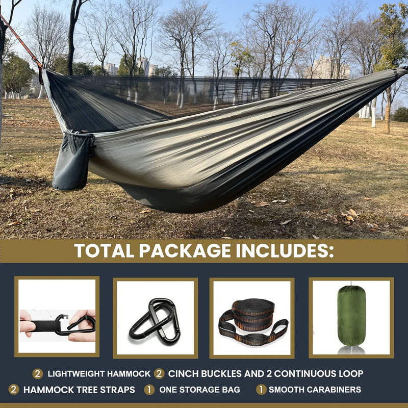 Camping mosquito net hammock and Ultralight Portable Hammock with Adjustable Ridgeline for Camping, Hiking, Backpacking