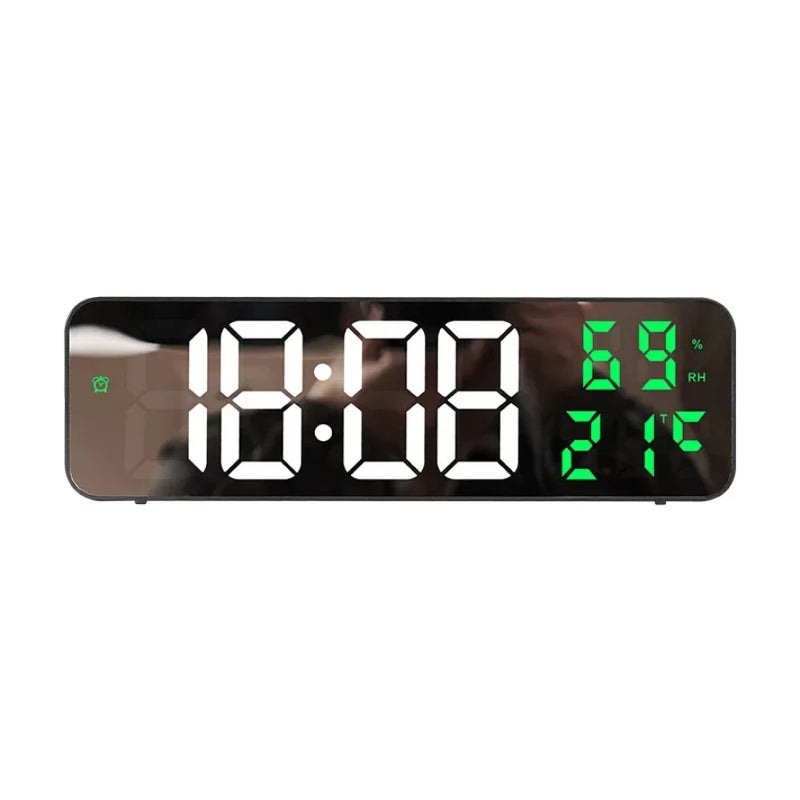9 Inch LED Wall Clock with Temp & Humidity Display USB Plugin Night Mode & Snooze 12/24H Format