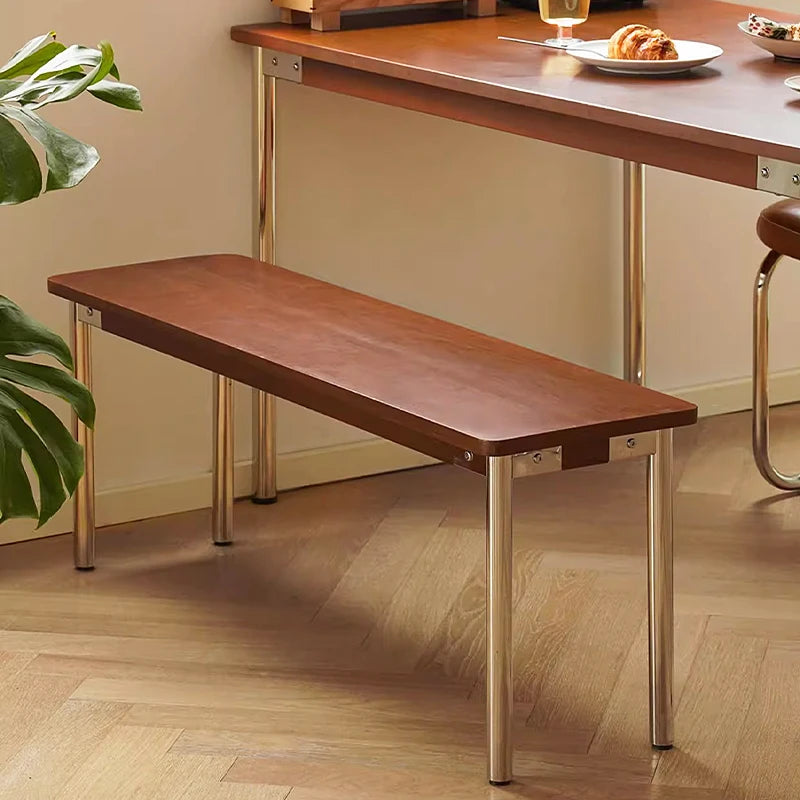 Medieval Style Solid Wood Long Dining Bench Bed End Bench Shoes French Stainless Steel Legs Banquette Home Furniture TYLB
