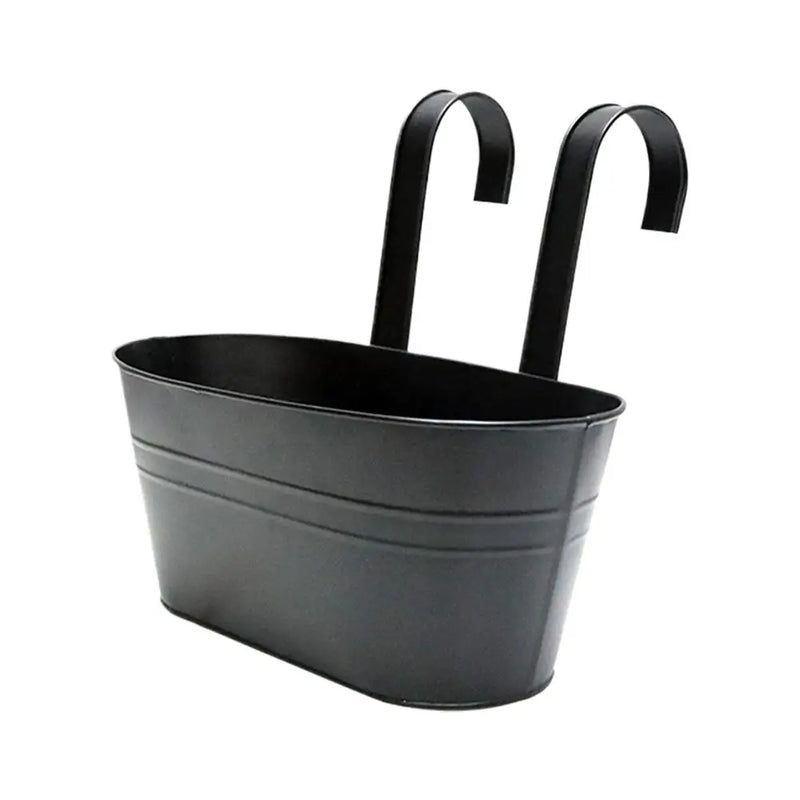 Black Metal Iron Hanging Flower Pots Outdoor Plants Planter Modern Boho Style Wall Mount Window Box Decks Railings Fence Buckets