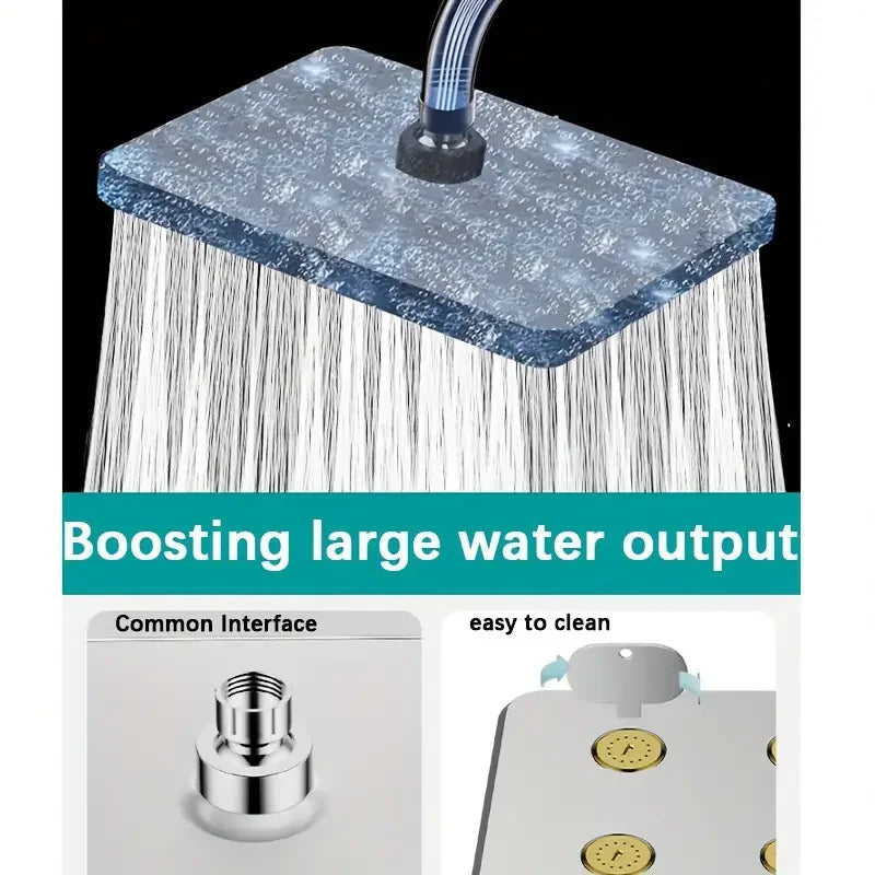 1pc Bathroom High Pressure Shower Head, Silvery Plating/black Square Shower Head, Daily Fixed Shower Spray For Bathroom