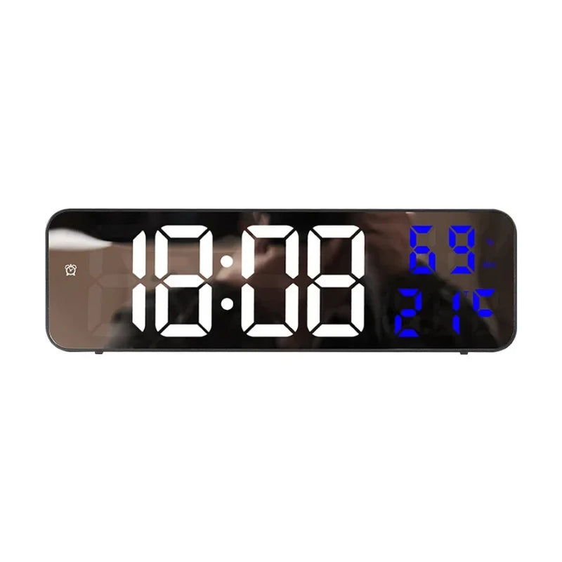 9 Inch LED Wall Clock with Temp & Humidity Display USB Plugin Night Mode & Snooze 12/24H Format