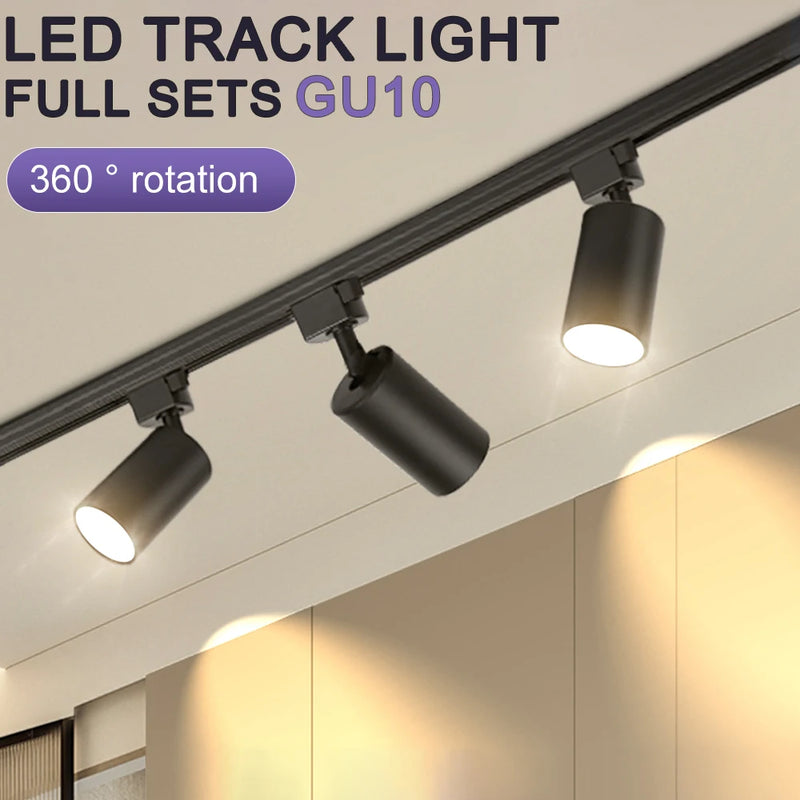 GU10 Track Light Led Spotlights 110V/220V Track Rail Lighting for Living Room Decor Clothing Store Ceiling Spot Lights Full Sets