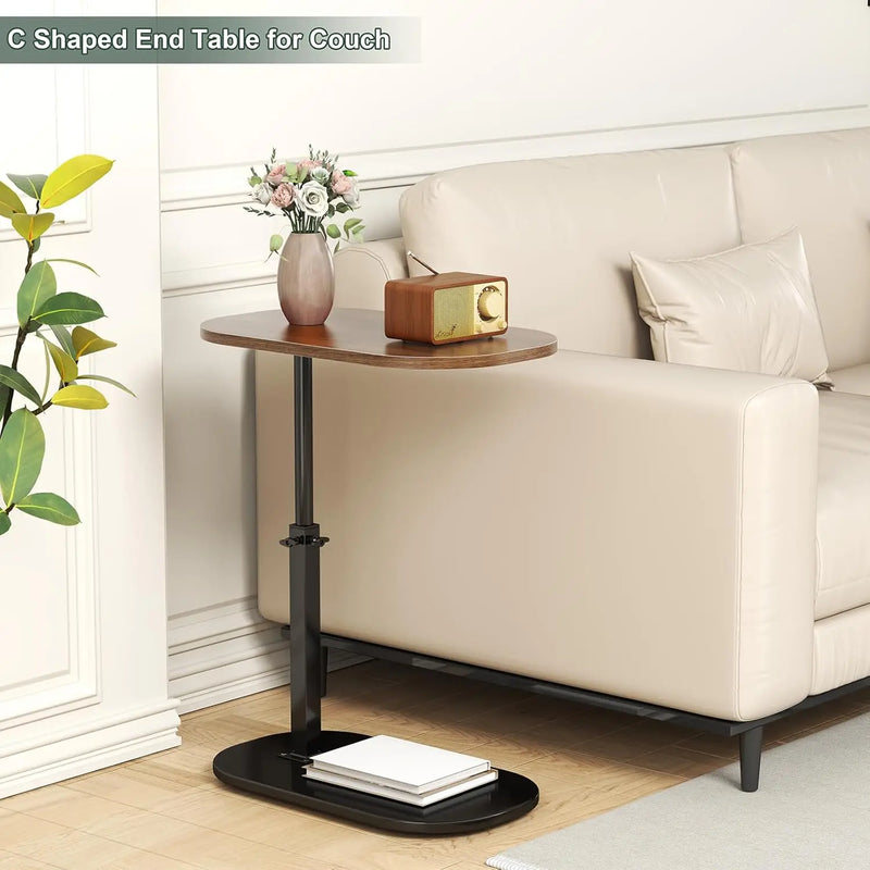 C Shaped Side Table Multifunctional Foldable Bedside Table Tea Table for Home and Office Height Adjustable Sofa Bed End Table