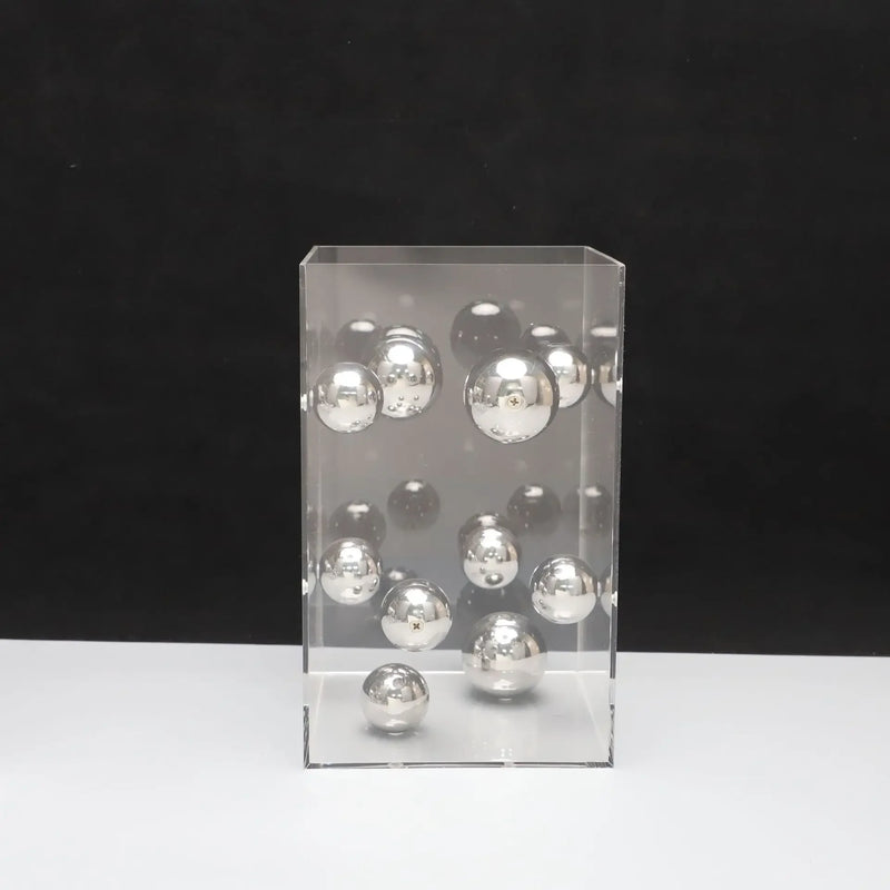 Geometric Metal Ball Art Transparent Acrylic Box Ornaments Modern Minimalist Square Living Room Decorations Desktop Furnishings