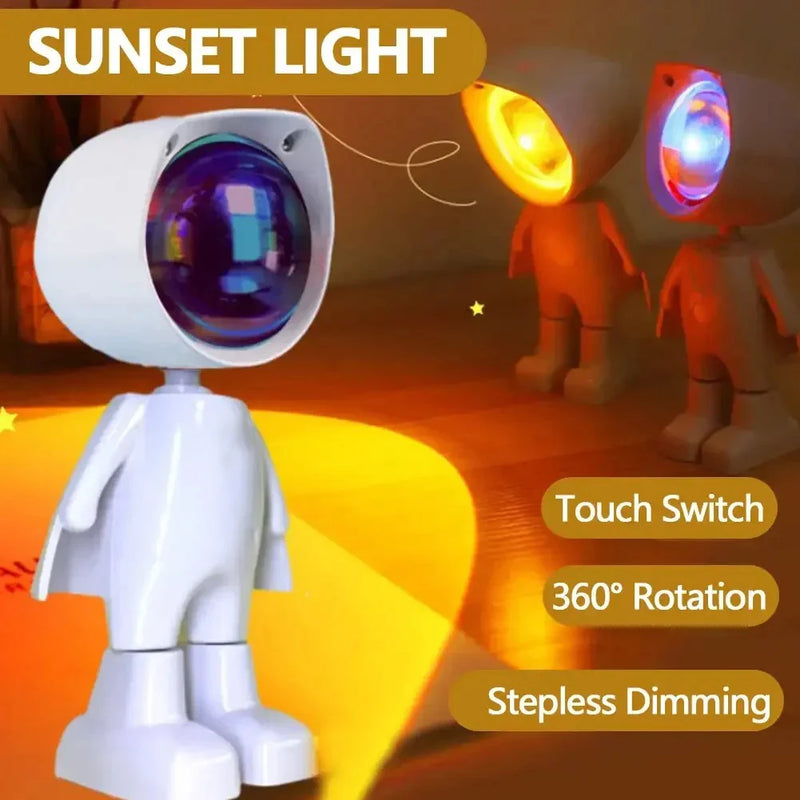 Rechargeable Astronaut Robot Rainbow Projection Sun Lamp Table Night Light Sunset Lamp Infinite Dimming Bedroom Atmosphere Light