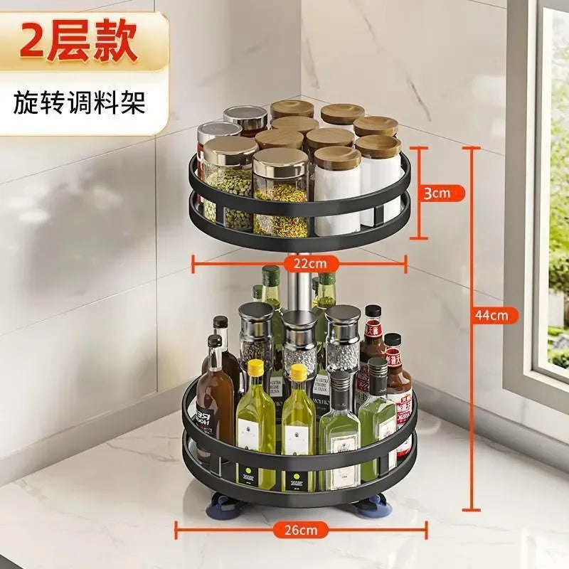 Kitchen Rotatable Storage Rack Condiment Holder Salt Oil Sauce Vinegar Spice Jar Rack Seasoning Storage Box Organizers Shelves