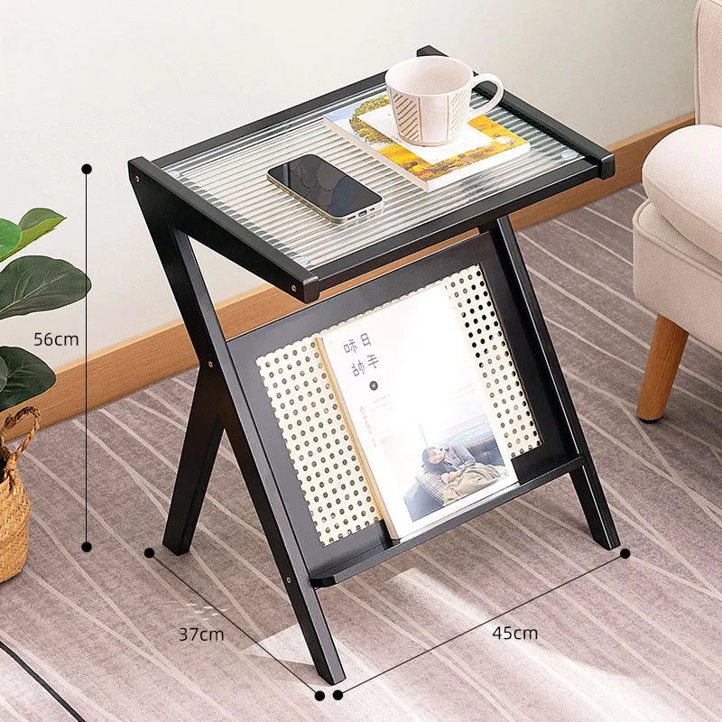 Z Shaped Side Table Creative Tea Coffee Table With Rack For Household Sofa Corner Living Room Bedroom Small Apartment Supplies