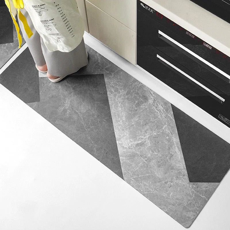 Kitchen Floor Mat Waterproof Non-slip Oil-resistant Leather Carpet PVC Gray Imitation Marble Geometric Rug Home Decoration Mat