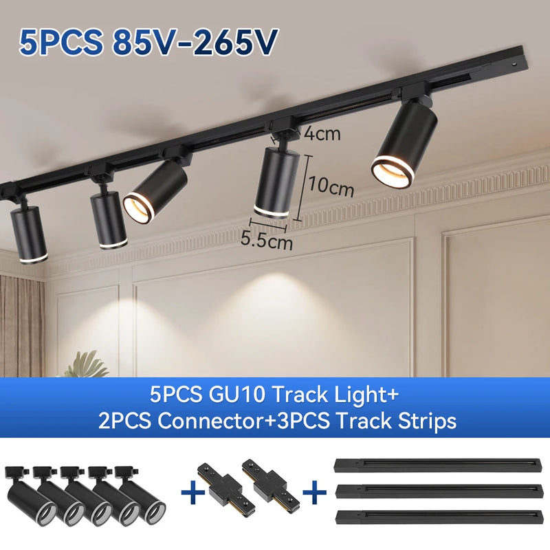 GU10 Track Light Led Spotlights 110V/220V Track Rail Lighting for Living Room Decor Clothing Store Ceiling Spot Lights Full Sets