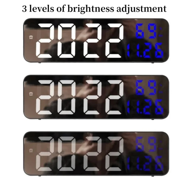 9 Inch LED Wall Clock with Temp & Humidity Display USB Plugin Night Mode & Snooze 12/24H Format