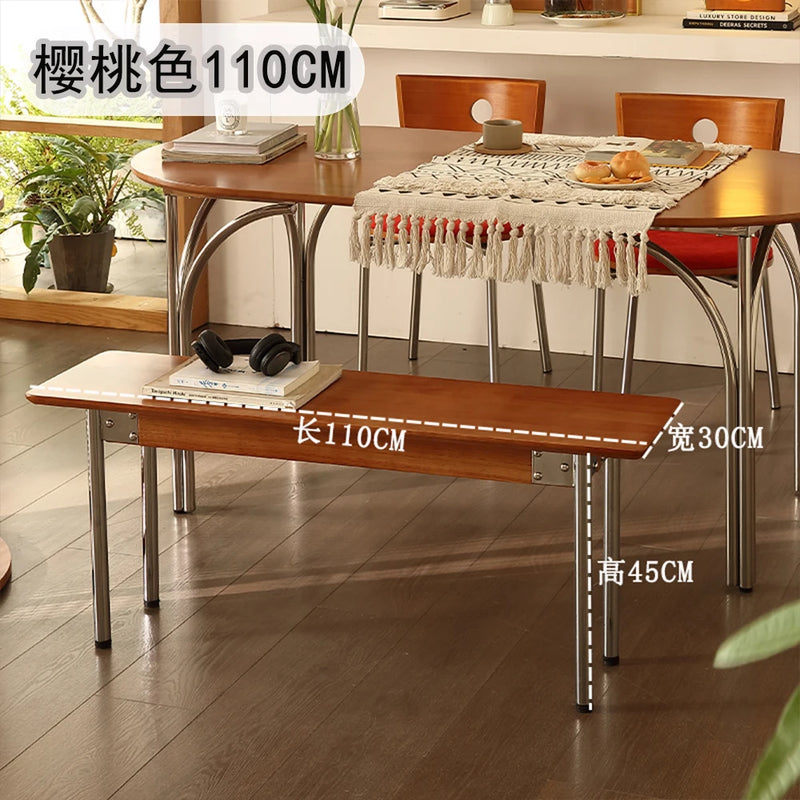Medieval Style Solid Wood Long Dining Bench Bed End Bench Shoes French Stainless Steel Legs Banquette Home Furniture TYLB