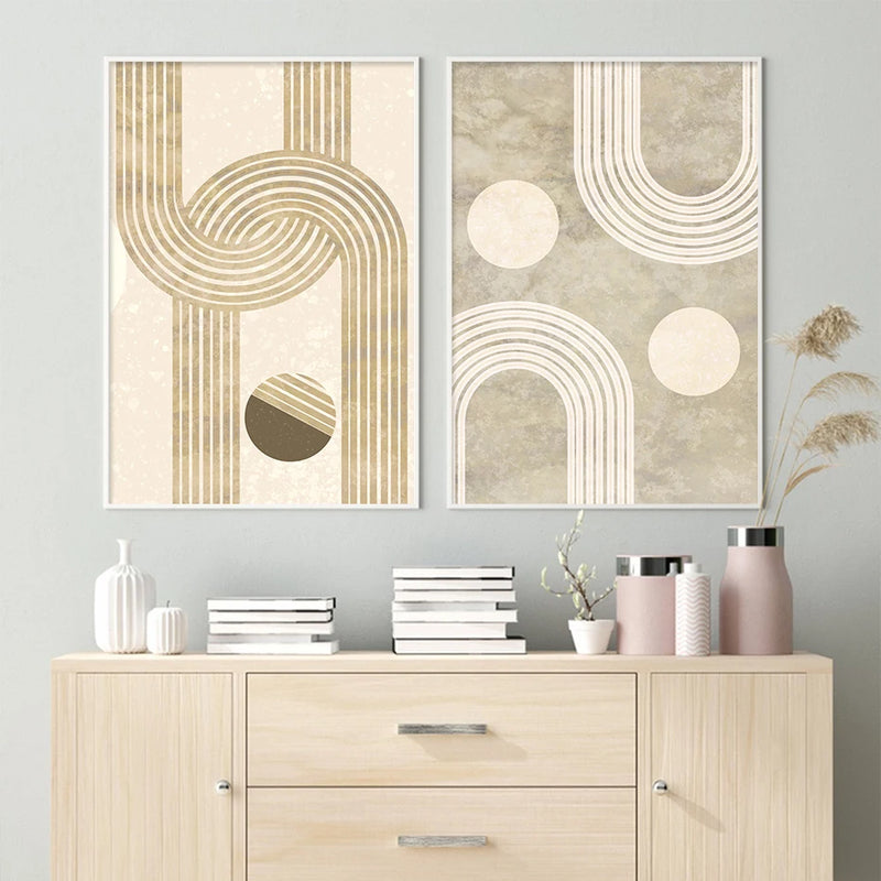 Abstract Geometric Line Mid Century Wall Art Posters Beige Modern Boho Canvas Painting Print Pictures Living Room Home Decor