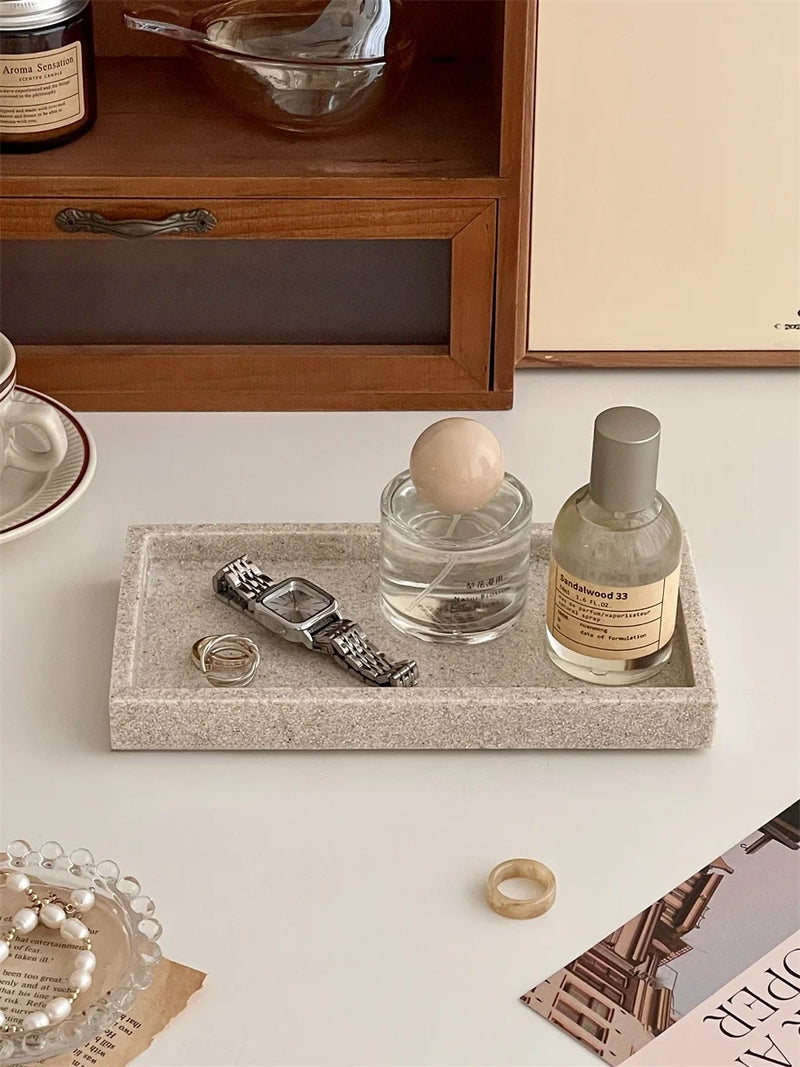 Nordic Sle Resin Marble Patterned Cosmetic Perfume Organizer Tray Desktop Storage Plate Multi-Functional Home Organization