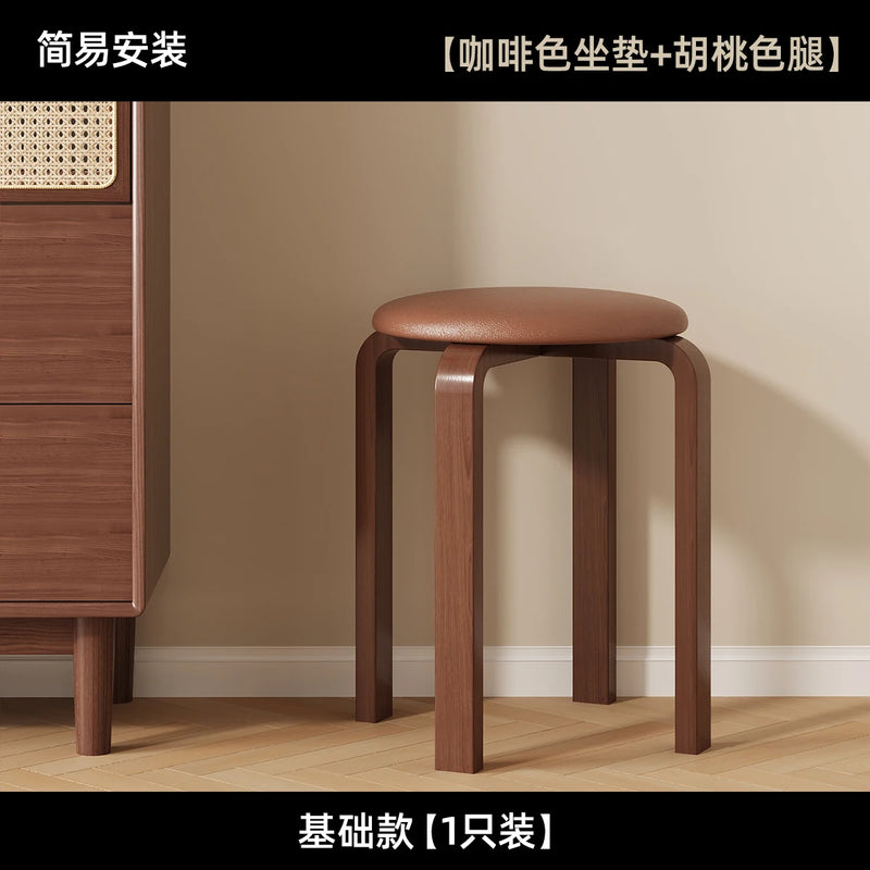 Japanese Solid Wood Dining Stool Stackable Restaurant Upholstered Bench Simple Modern Living Room Stool Restaurant Furniture FYD