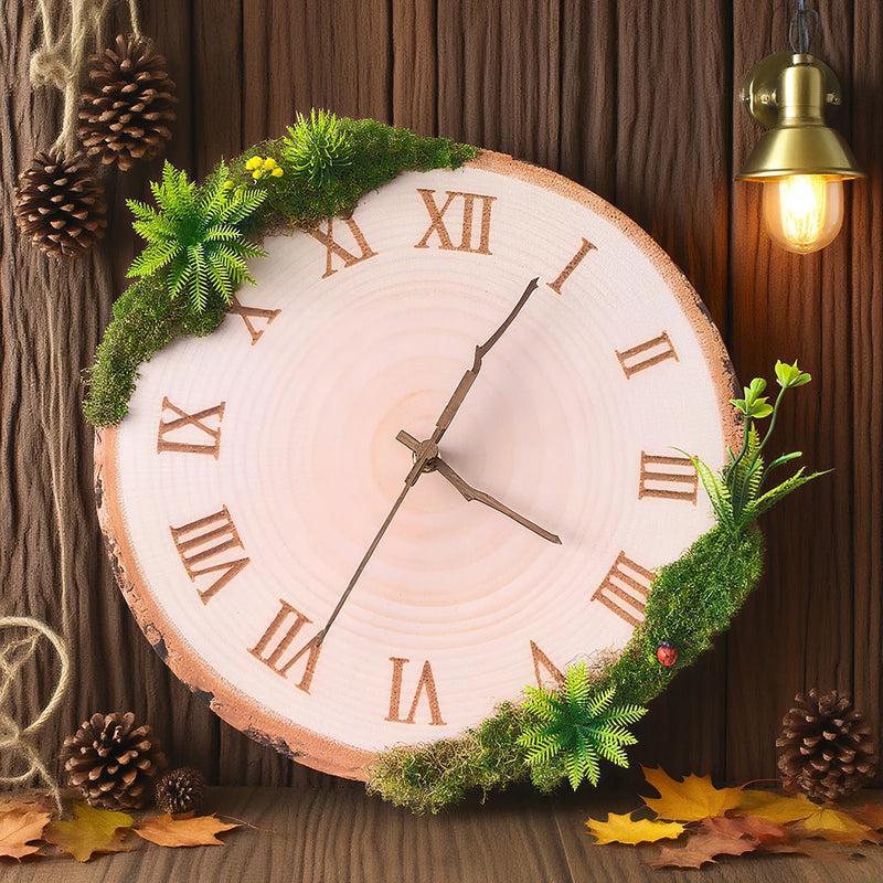 12inch Annual Ring Wall Clock Simulation Plant Moss Decoration Silent Wall Clock Tree Branch Pointer Clock Home Decoratio