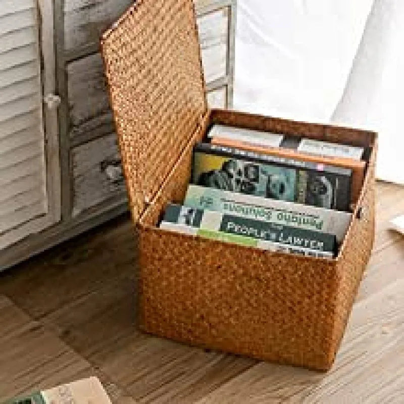 Wicker Storage Basket Woven Rattan Storage Laundry Basket  Toy Books Storage Basket With Lid Muitifountional Convenient storage
