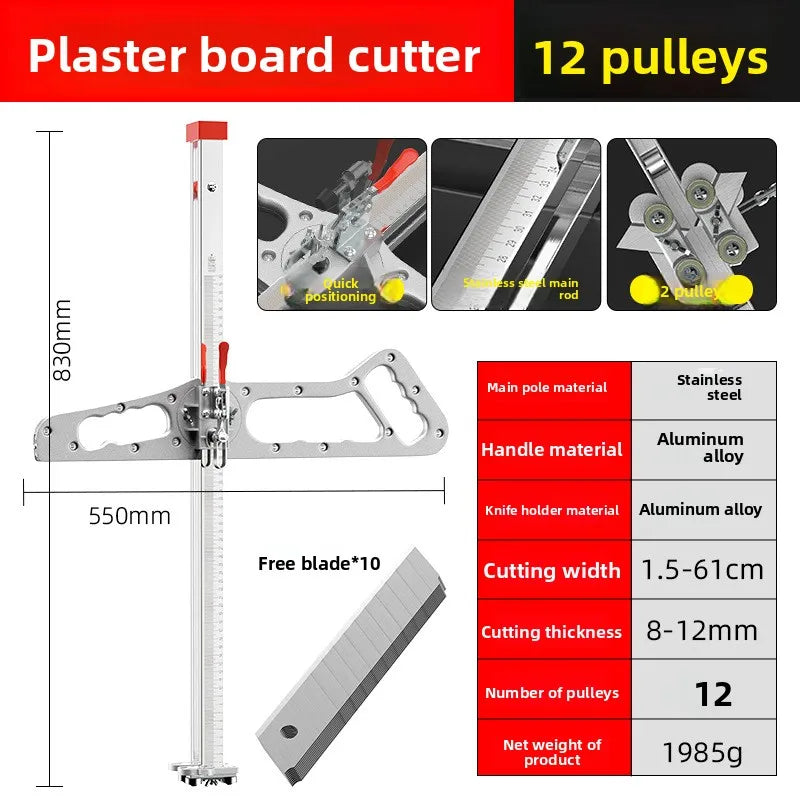 Manual Gypsum Board Cutting Tool Hand Push Drywall Cutting Artifact Tool Stainless Steel Woodworking Cutting Board Tools