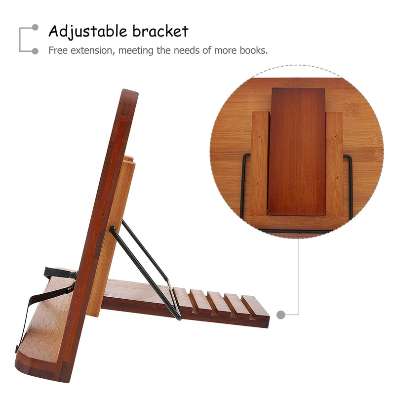 Adjustable Bamboo Book Stand Desktop Reading Rack Laptops Support Home Office Classroom Library Study Textbook Holder Music
