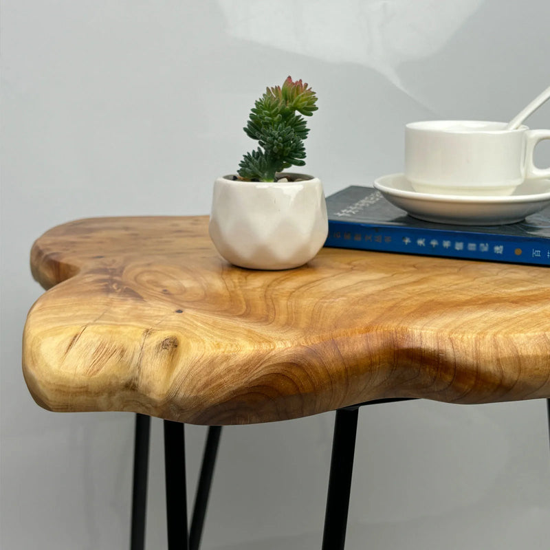 Live Edge Side Table, Wood End Table 16" L x 12" W x 17" T , Nightstand, Plant Stand  ，Unique desktop for Living Room