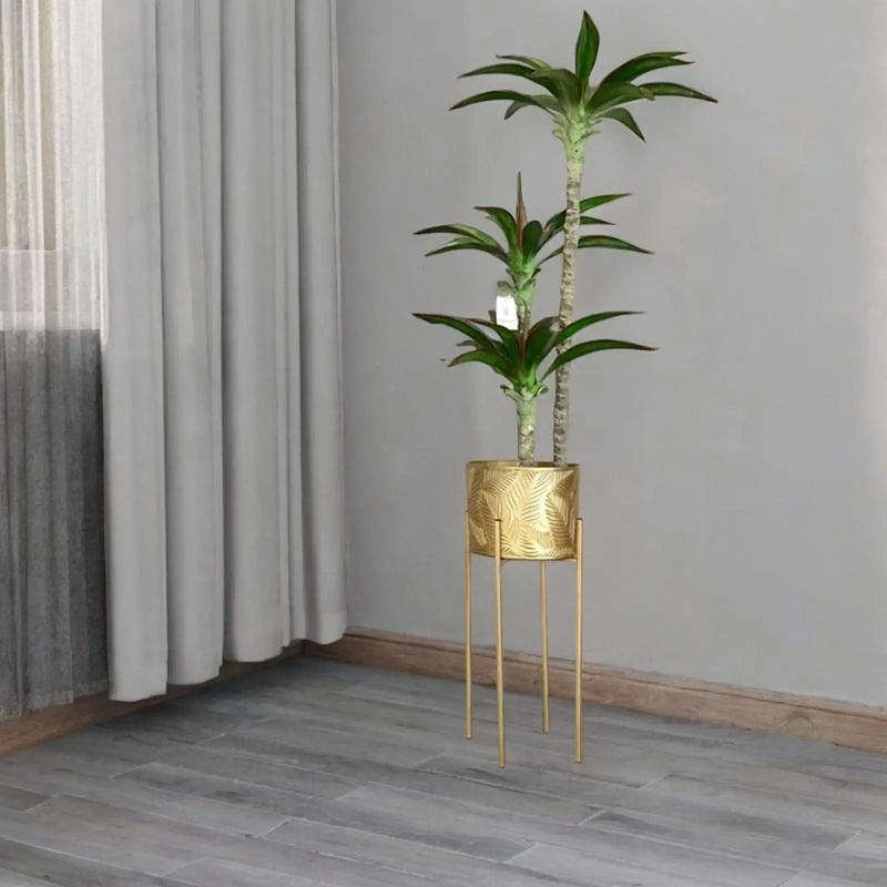 Gold Iron Plant Pot Round Flower Pot Holder Flower Plant Container Flowerpot for Yard
